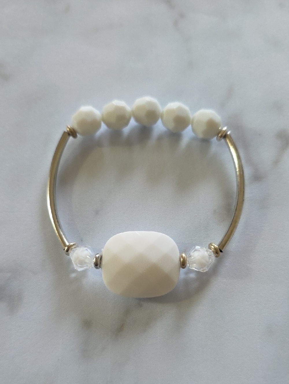 White Faceted Bead Stretch Bracelet - Women Jewelry